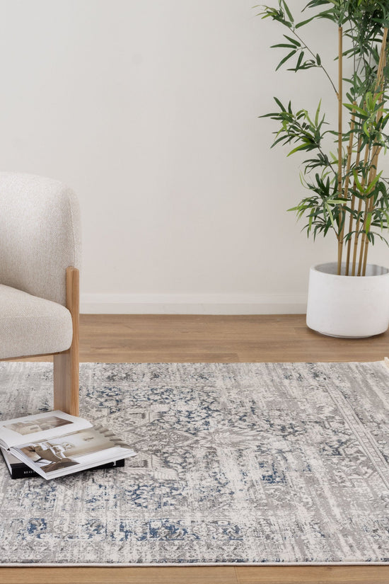 Bohemian Paradise Medalion Grey Blue Rug - 06GBLU