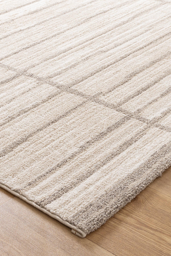 Clara Distressed Thick Lines Beige Grey Rug - C107