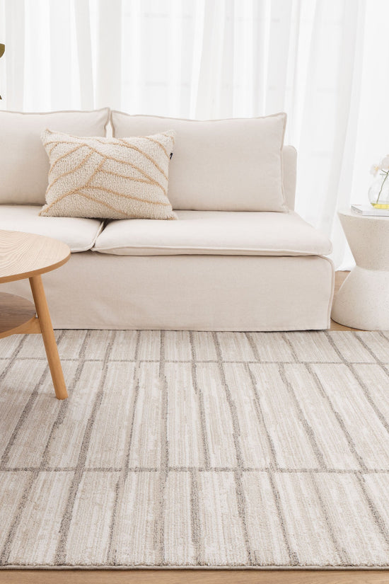 Clara Distressed Thick Lines Beige Grey Rug - C107