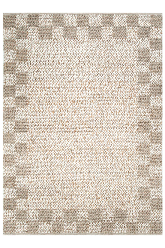 Eco Weave Checkered Border Cream Beige Jute and Wool Rug
