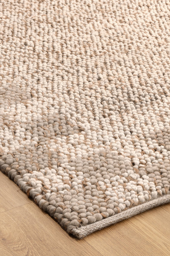 Eco Weave Checkered Border Cream Beige Jute and Wool Rug