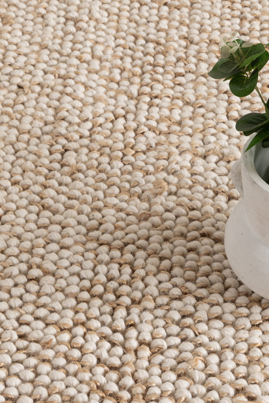 Eco Weave Checkered Border Cream Beige Jute and Wool Rug