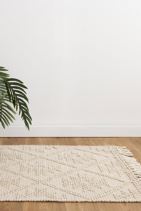 Diego Geometric Beige Wool Rug - DIEG04