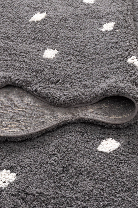 Mellow Round Scalloped Kids Rug Grey