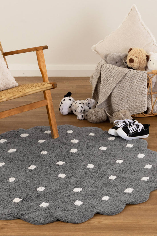 Mellow Round Scalloped Kids Rug Grey