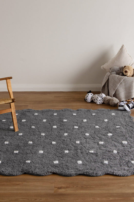 Mellow Rectangle Scalloped Kids Rug Grey