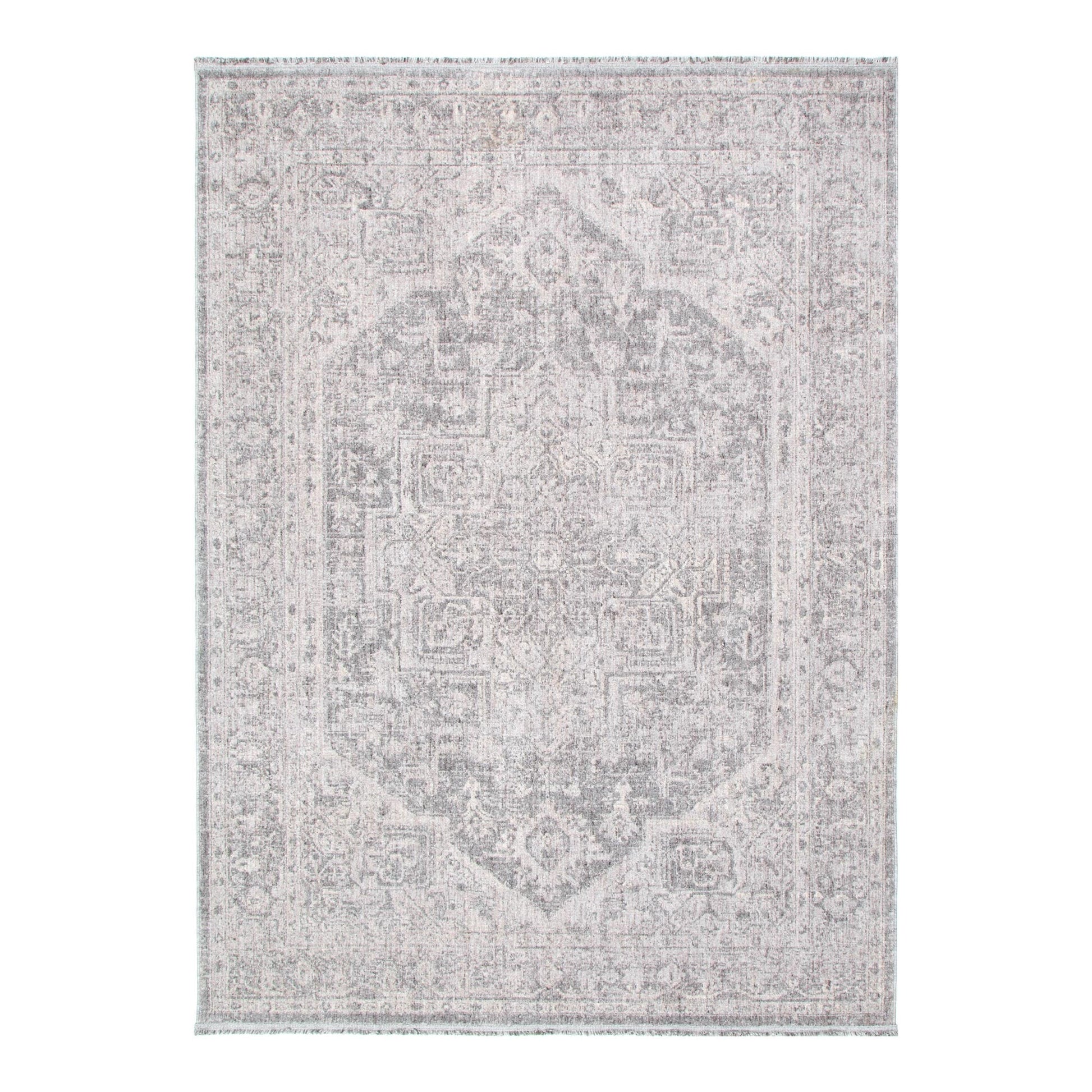 Heritage Distressed Medallion Grey Rug - H103:  (Different Tassel)
