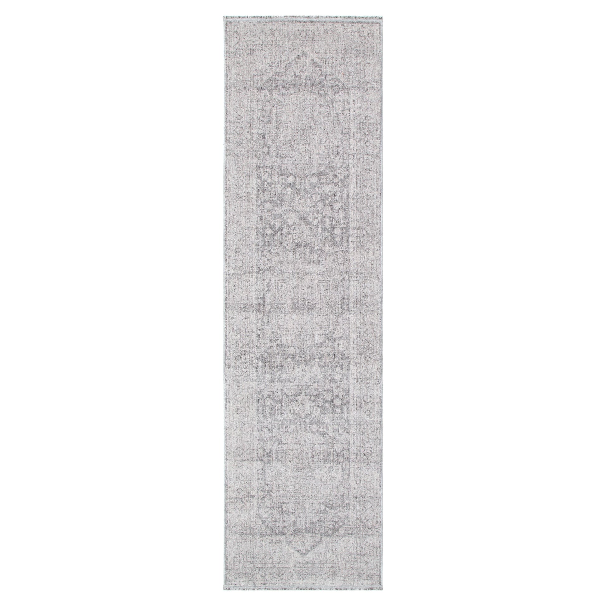 Heritage Distressed Medallion Grey Runner- H103:  (Different Tassel)