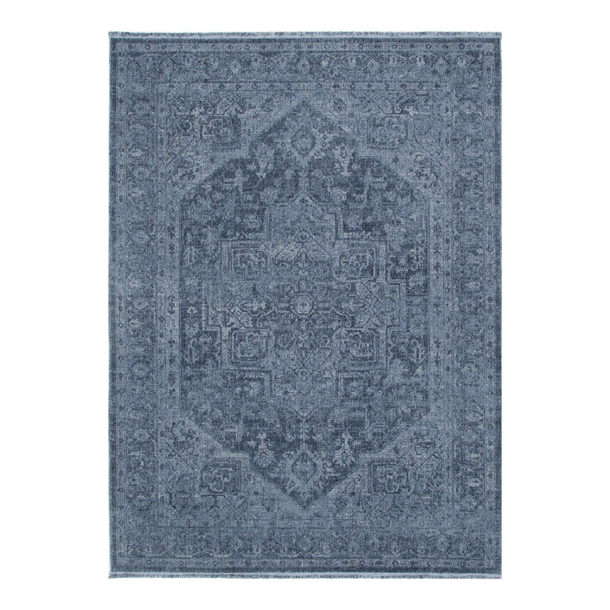 Heritage Distressed Medallion Blue Rug - H104: (Different Tassel)