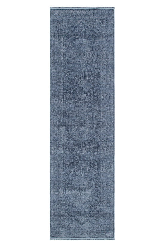 Heritage Distressed Medallion Blue Runner - H104: (Different Tassel)