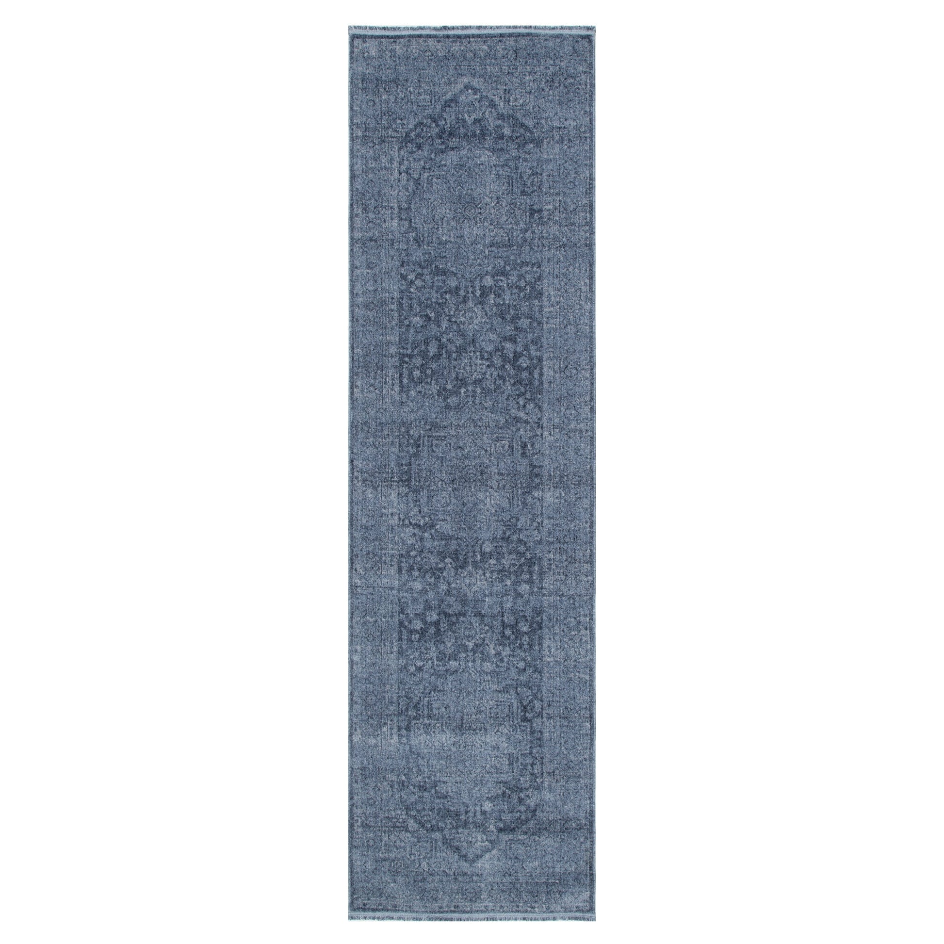 Heritage Distressed Medallion Blue Runner - H104: (Different Tassel)