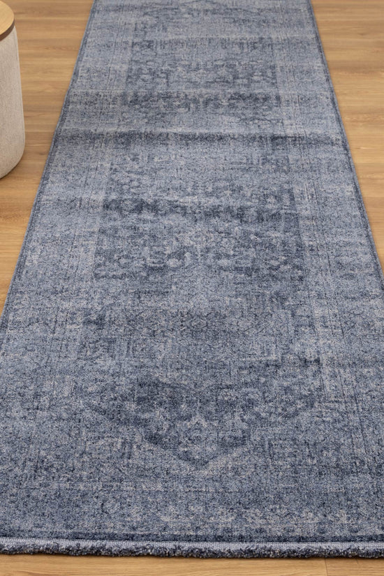 Heritage Distressed Medallion Blue Runner - H104: (Different Tassel)