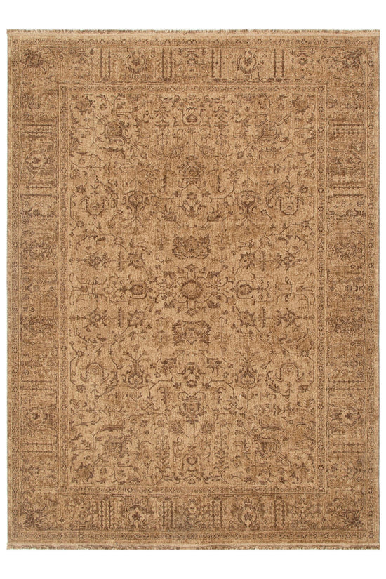 Heritage Distressed Border Mustard Rug - H105: (Different Tassel)