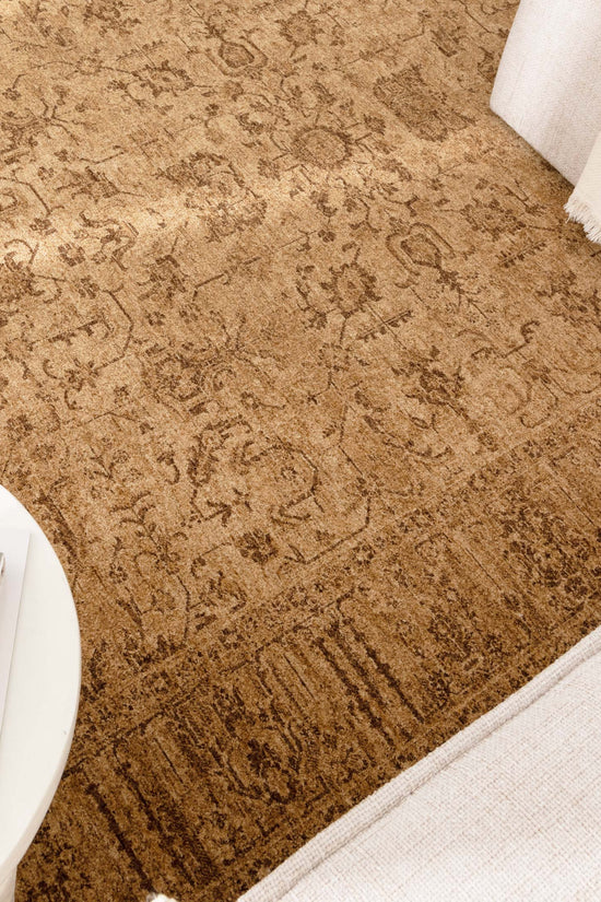 Heritage Distressed Border Mustard Rug - H105: (Different Tassel)