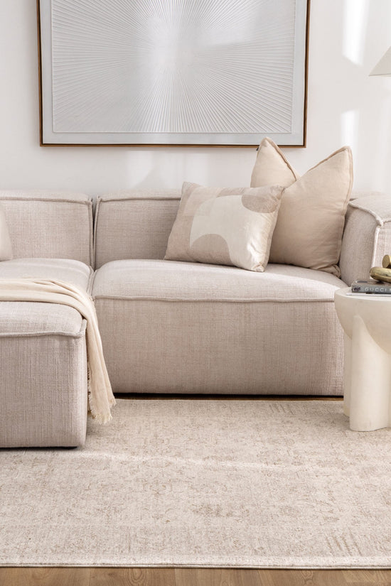 Heritage Distressed Border Beige Rug - H106: (Different Tassel)
