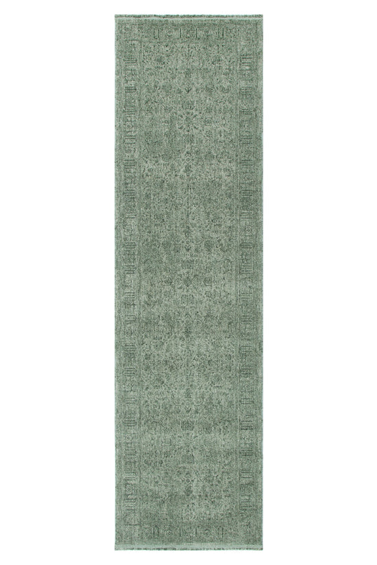 Heritage Distressed Border Green Runner- H107: (Different Tassel)