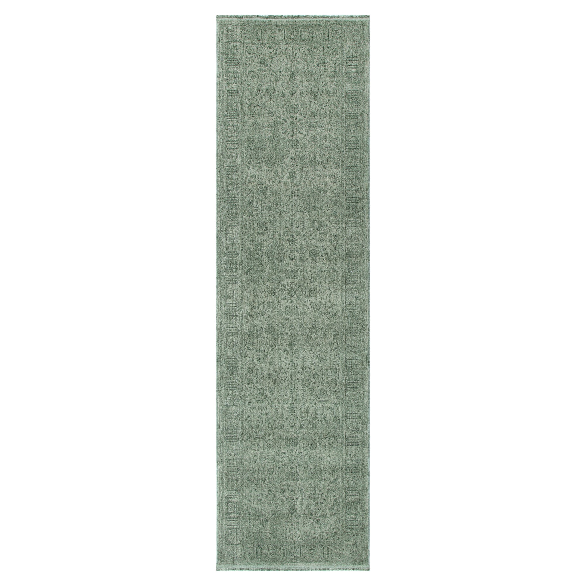 Heritage Distressed Border Green Runner- H107: (Different Tassel)