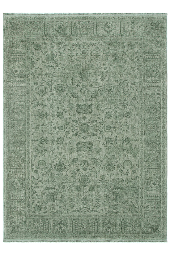 Heritage Distressed Border Green Rug - H107: (Different Tassel)