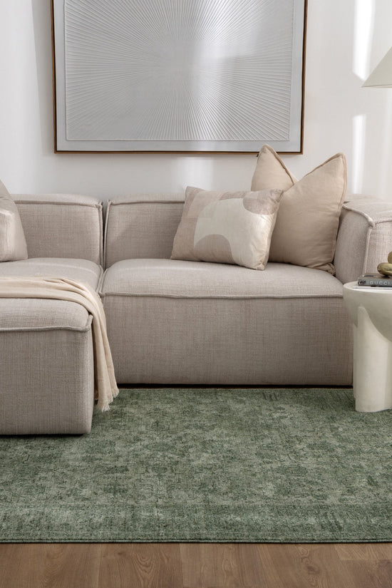 Heritage Distressed Border Green Rug - H107