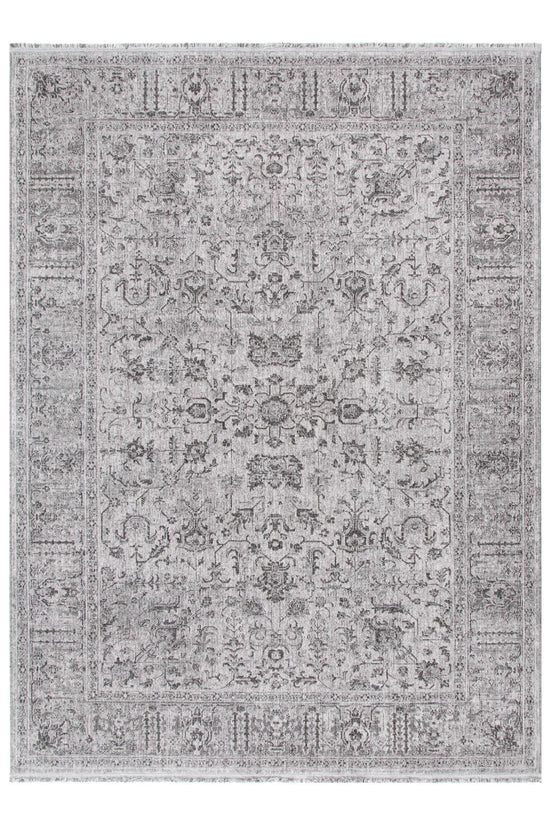 Heritage Distressed Border Grey Rug - H108: (Different Tassel)