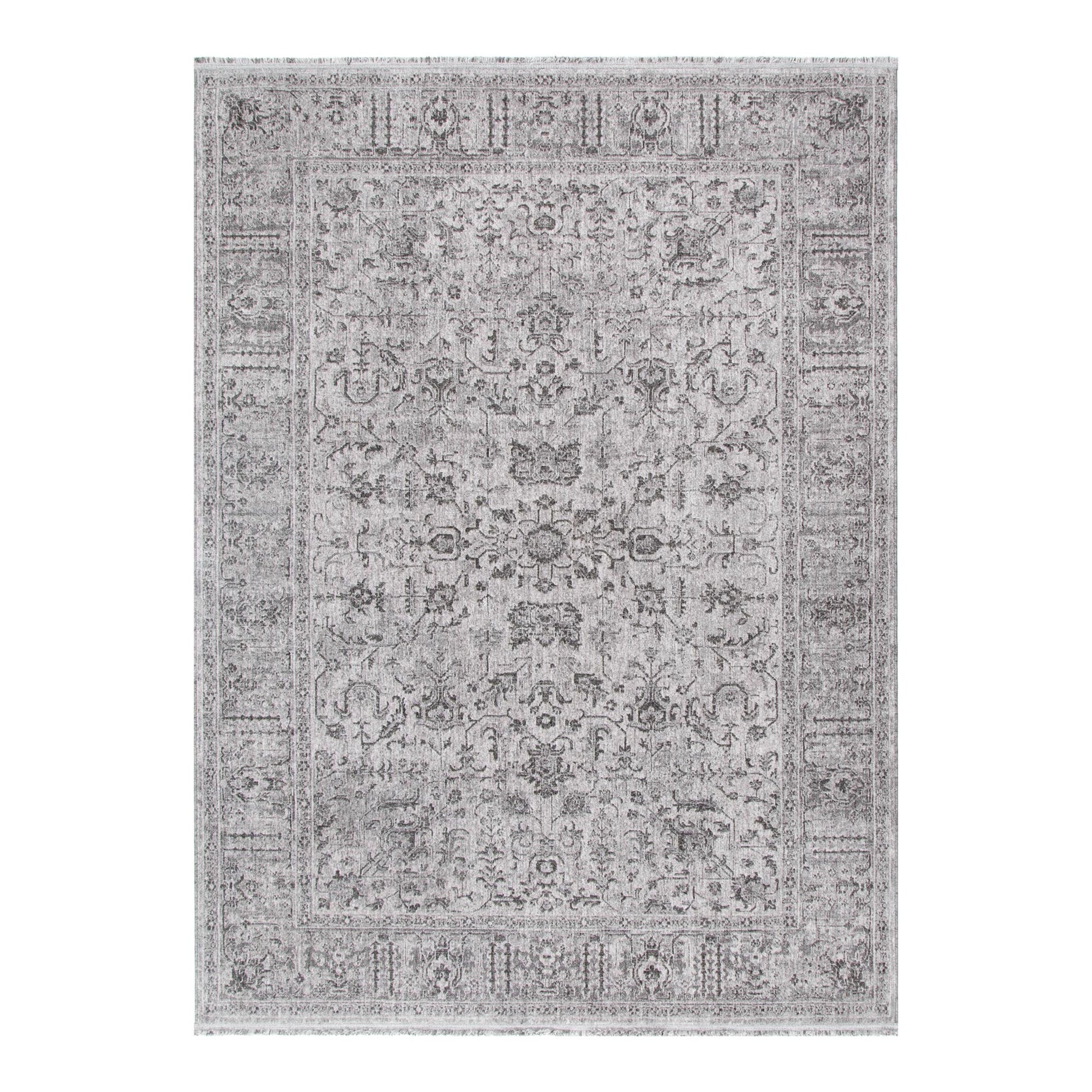 Heritage Distressed Border Grey Rug - H108: (Different Tassel)