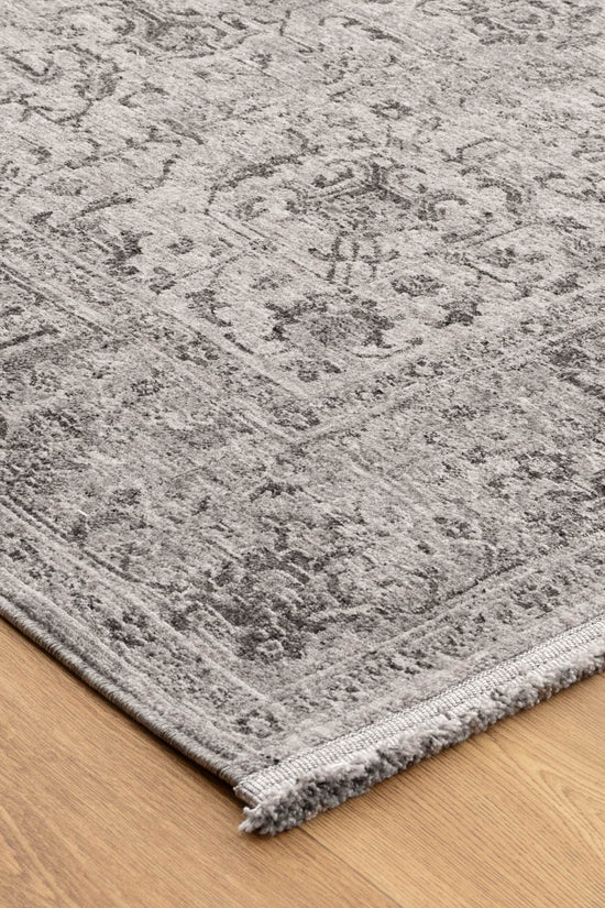 Heritage Distressed Border Grey Rug - H108: (Different Tassel)