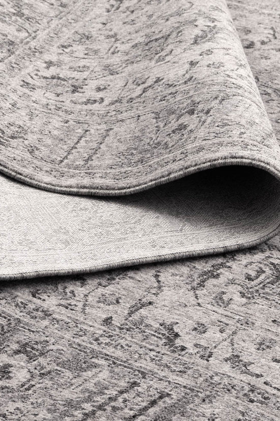 Heritage Distressed Border Grey Rug - H108: (Different Tassel)