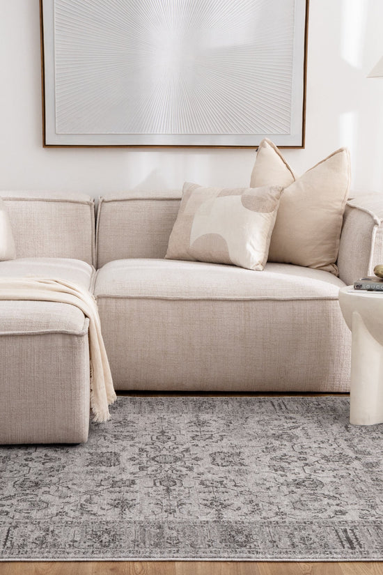Heritage Distressed Border Grey Rug - H108: (Different Tassel)