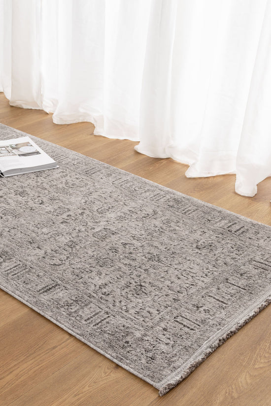 Heritage Distressed Border Grey Runner- H108: (Different Tassel)