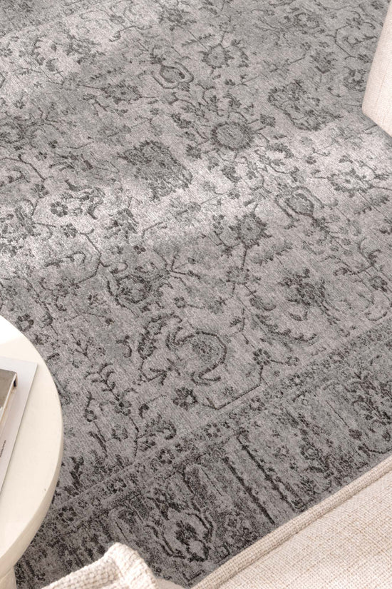Heritage Distressed Border Grey Rug - H108: (Different Tassel)