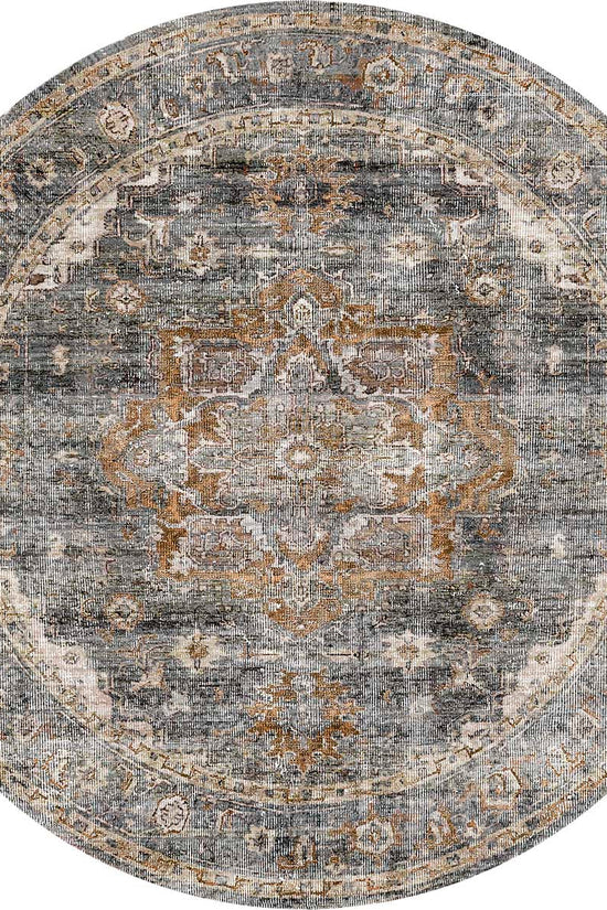 Distressed Vintage Cezanne Rabbit Gray Inca Gold Round Rug - VITAL 2244-04