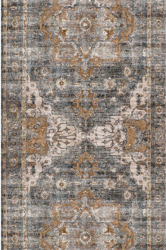 Distressed Vintage Cezanne Rabbit Gray Inca Gold Runner Rug - VITAL 2244-04