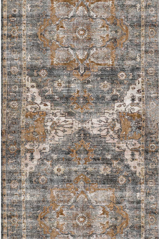 Distressed Vintage Cezanne Rabbit Gray Inca Gold Runner Rug - VITAL 2244-04