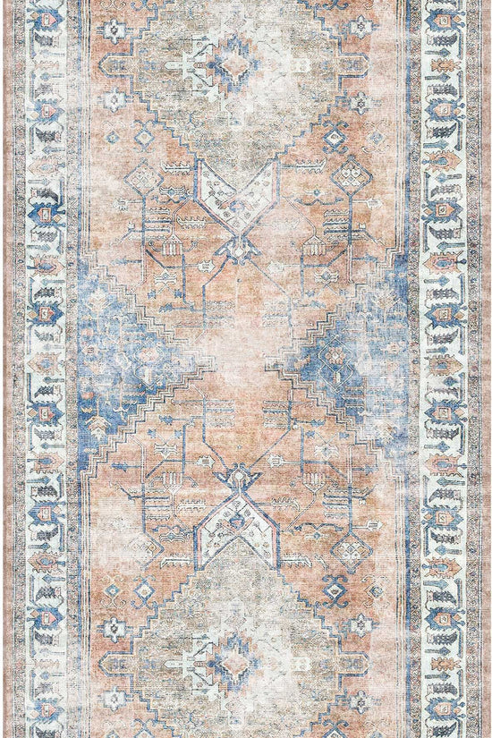 Pissarro Terracotta Blue Washable Runner - VITAL 3163-00
