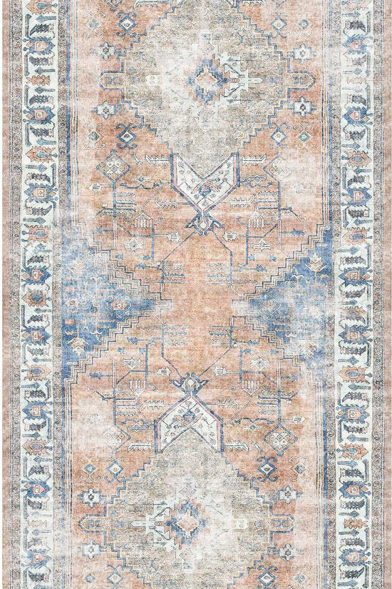 Pissarro Terracotta Blue Washable Runner - VITAL 3163-00