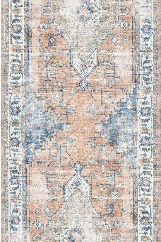 Pissarro Terracotta Blue Washable Runner - VITAL 3163-00