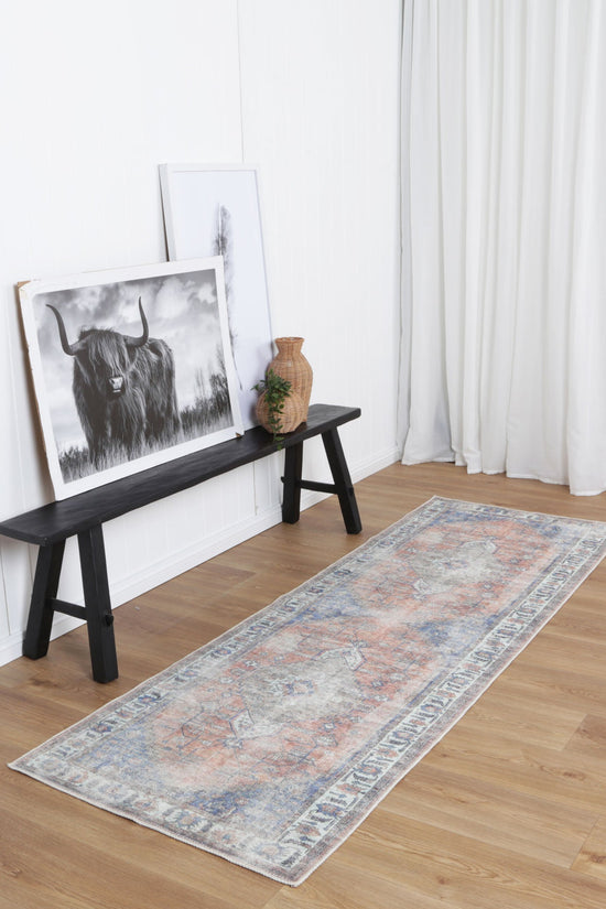 Pissarro Terracotta Blue Washable Runner - VITAL 3163-00