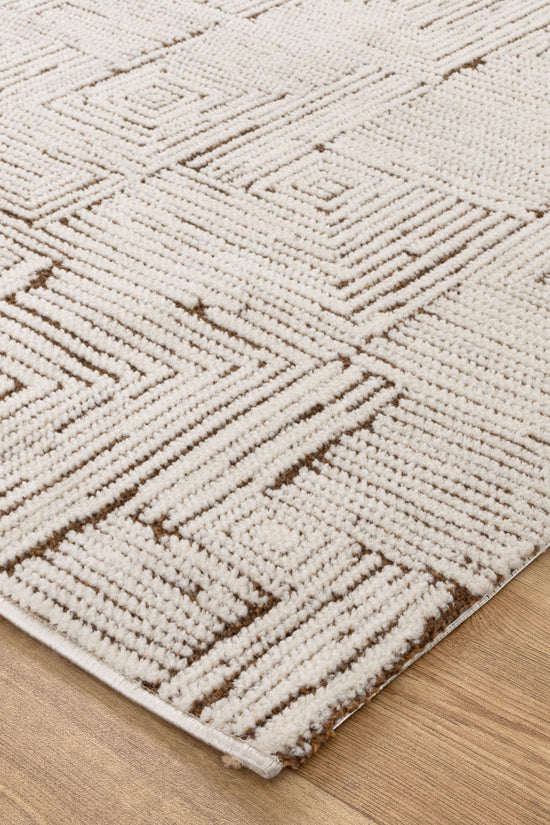 Mila Geometric Squares Cream Brown Rug - MIL8: New Arrival