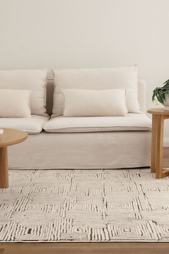 Mila Geometric Squares Cream Brown Rug - MIL8: New Arrival