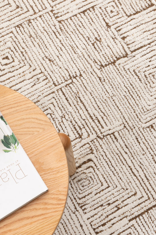Mila Geometric Squares Cream Brown Rug - MIL8: New Arrival
