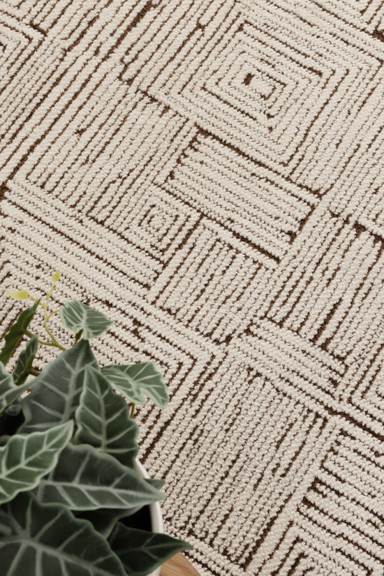 Mila Geometric Squares Cream Brown Rug - MIL8: New Arrival