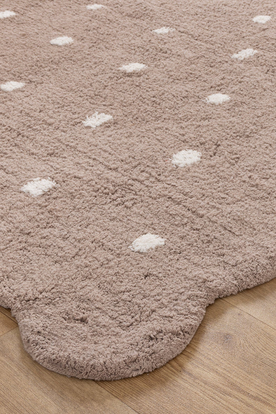 Mellow Rectangle Scalloped Kids Rug Mushroom Beige
