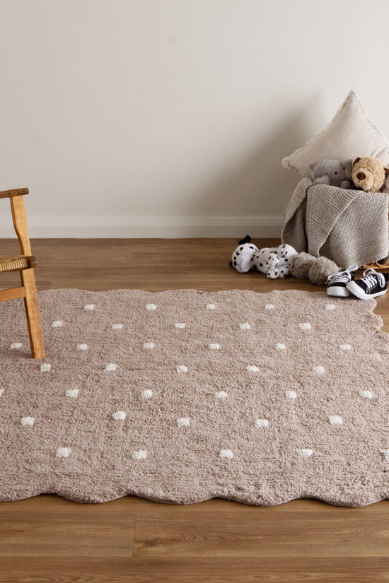 Mellow Rectangle Scalloped Kids Rug Mushroom Beige