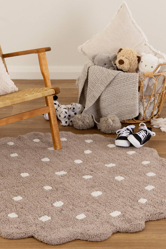 Mellow Round Scalloped Kids Rug Mushroom Beige