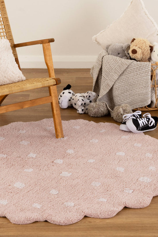 Mellow Round Scalloped Kids Rug Blush Pink