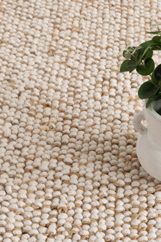 Eco Weave Plain Border Cream Beige Jute and Wool Rug