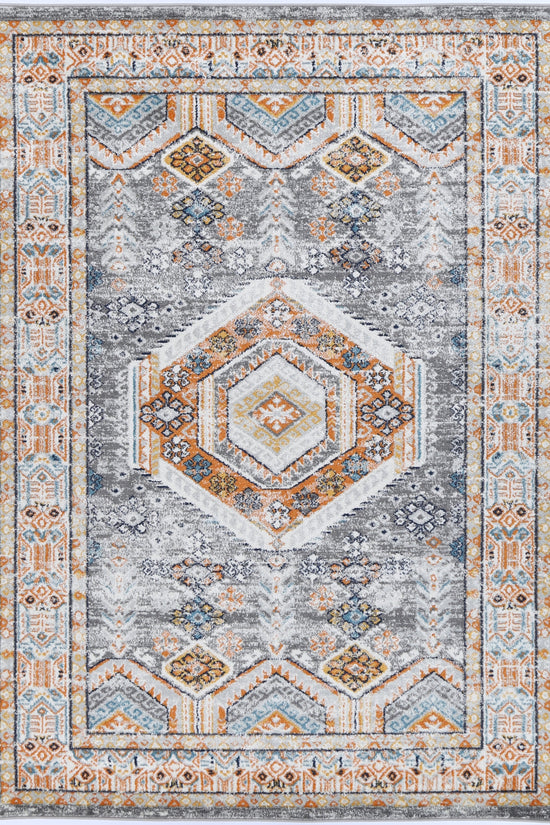 Provence Zaida Traditional Grey & Terracotta Rug - PROV12