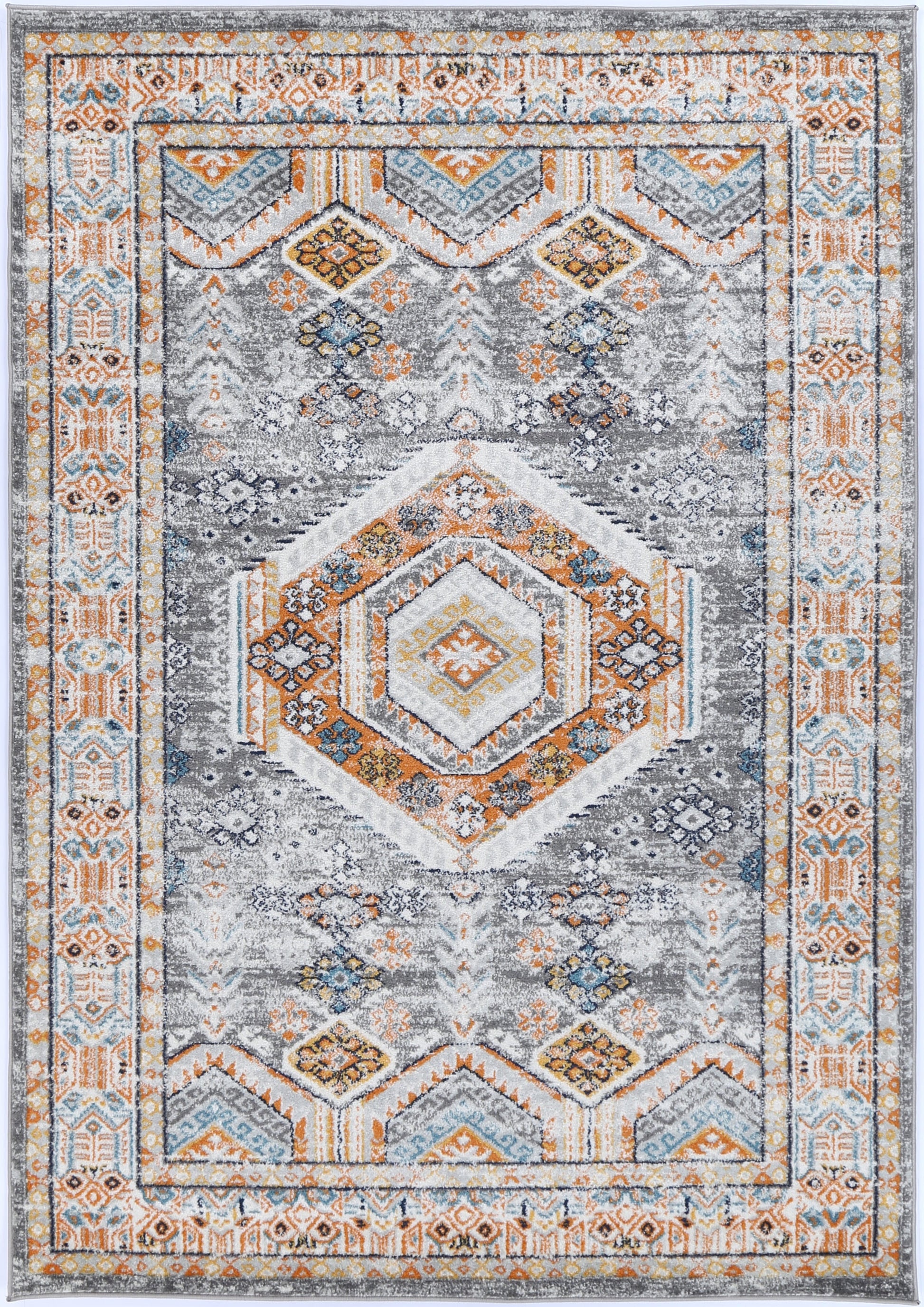 Provence Zaida Traditional Grey & Terracotta Rug - PROV12