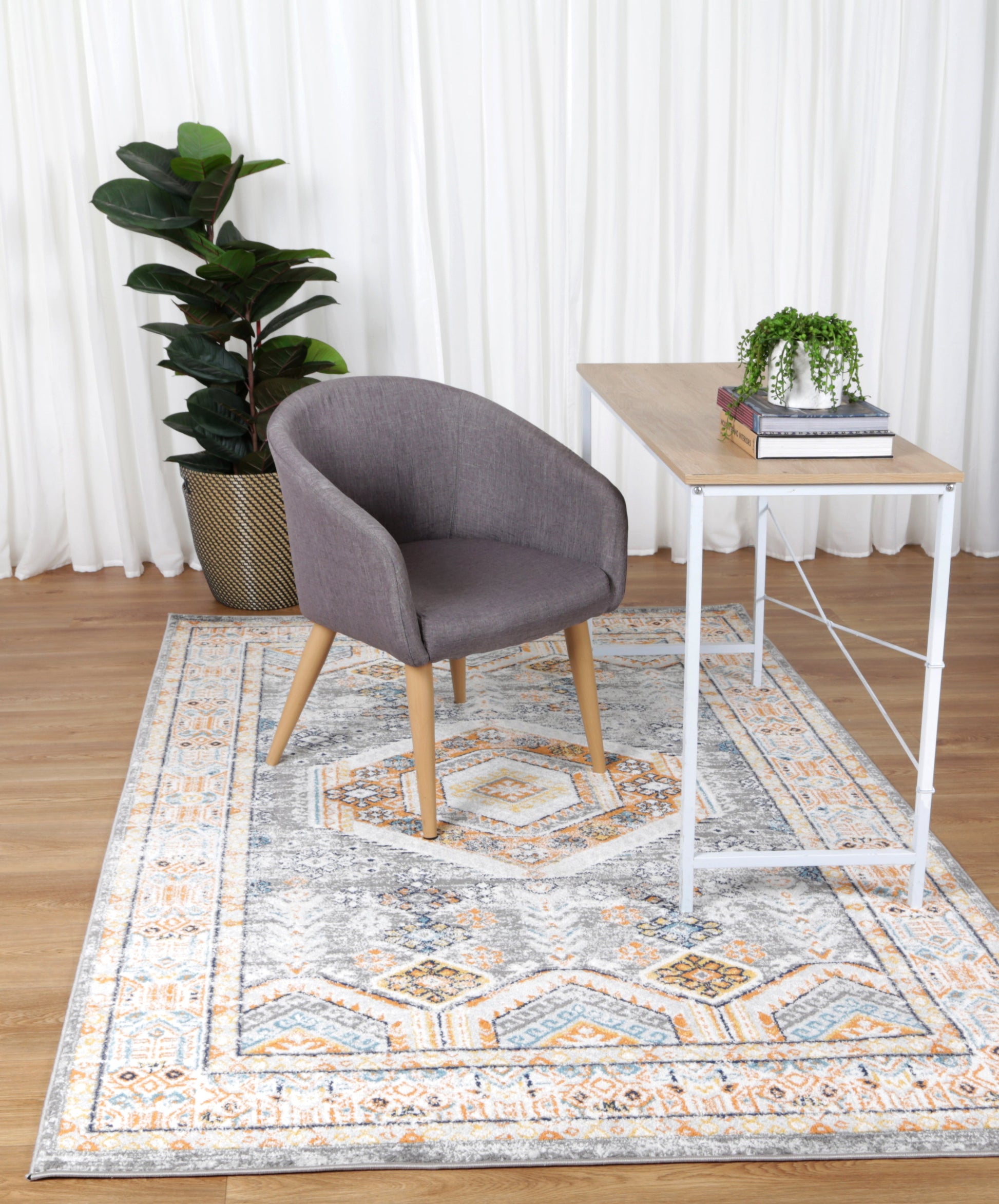 Provence Zaida Traditional Grey & Terracotta Rug - PROV12