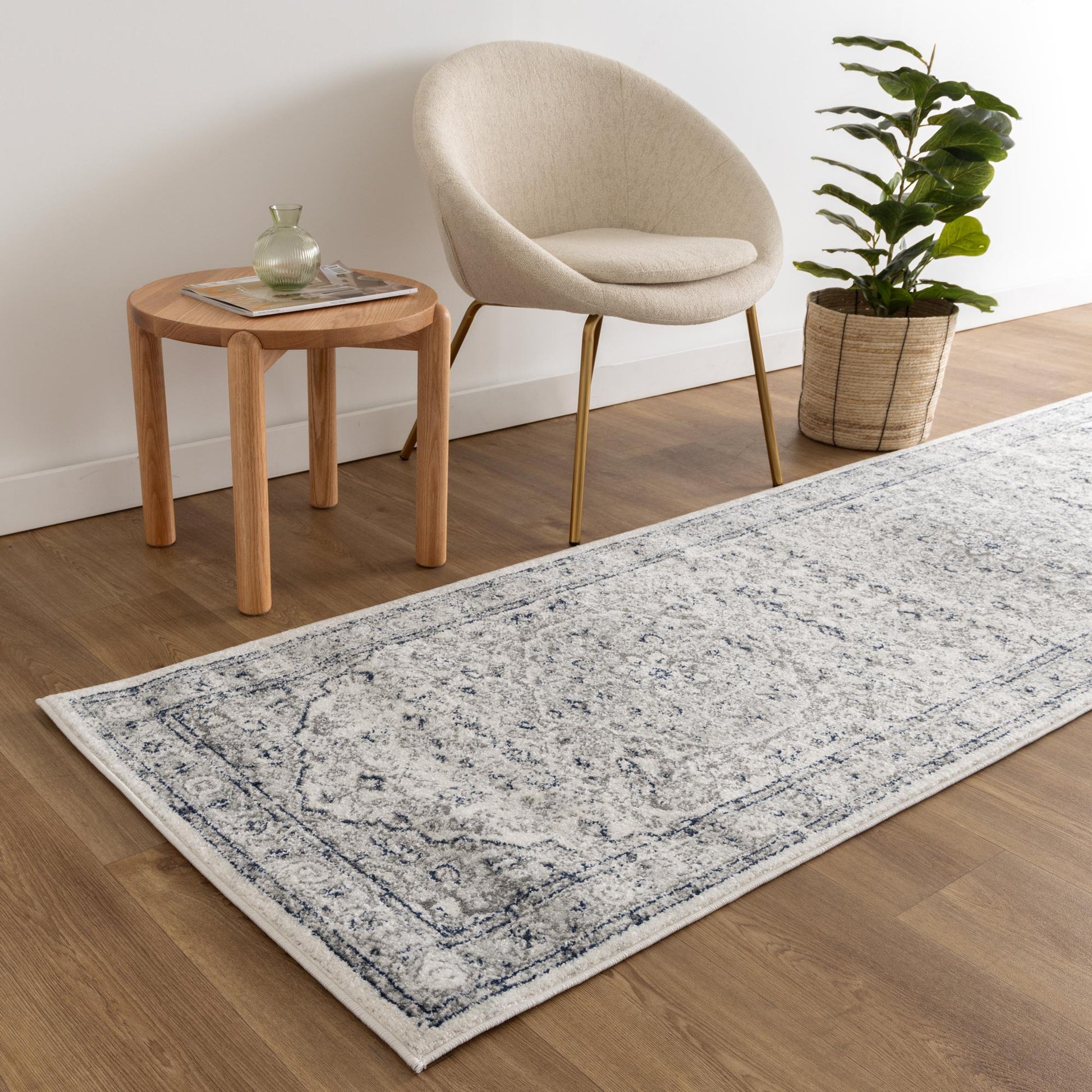Provence Vallonnet Cream Navy Floral Rug - PROV23